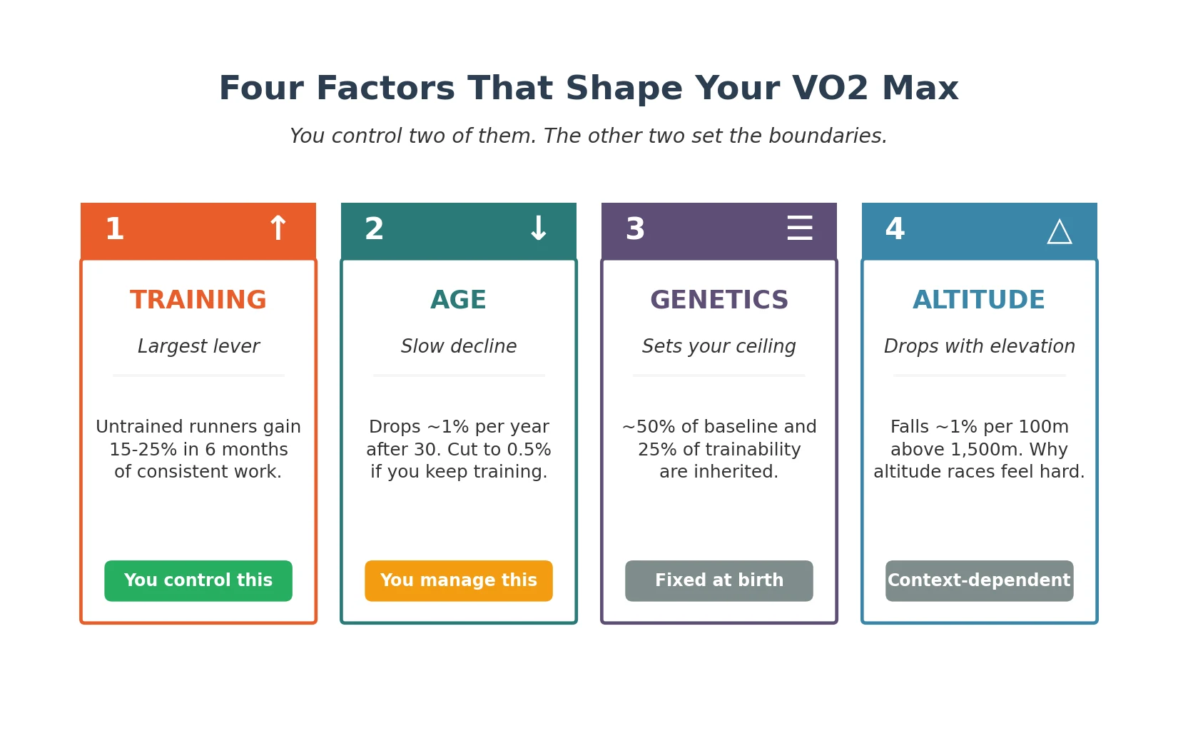 Four factors that shape VO2 max: training, age, genetics, altitude