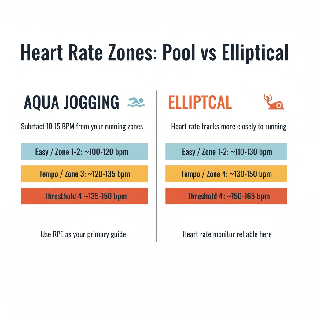Chart comparing heart rate zones between aqua jogging and elliptical training at equivalent intensities