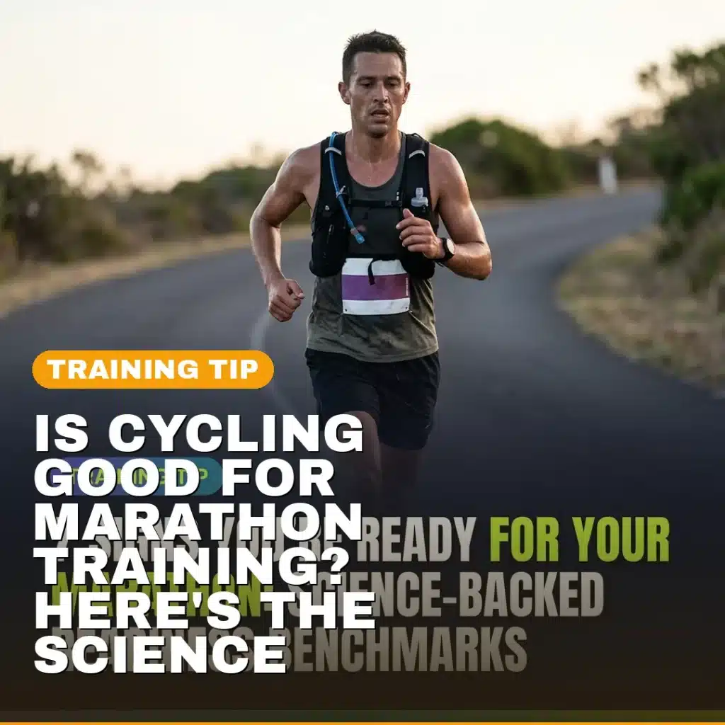Runner on a road bike incorporating cycling into marathon training