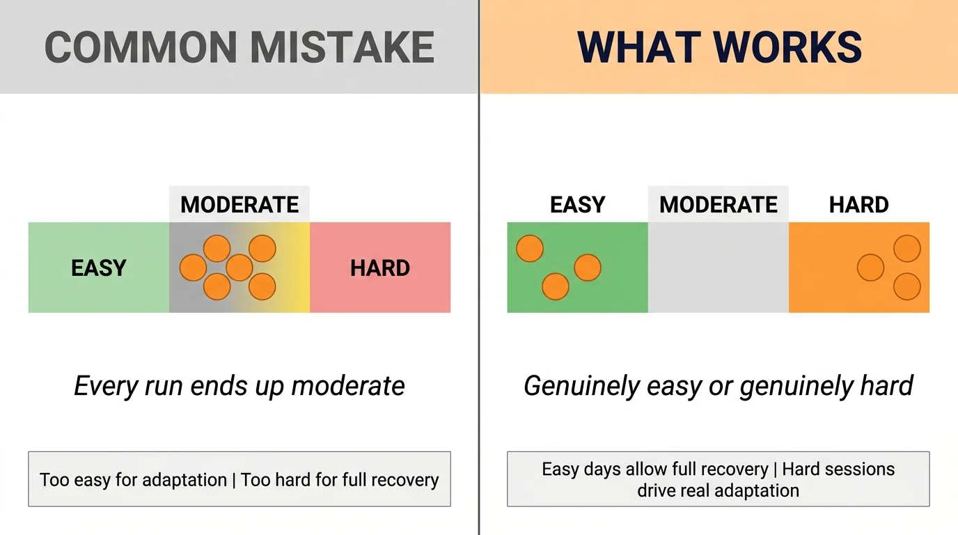 Masters runners training intensity distribution: common mistake vs what works comparison