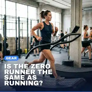 Runner training on a low-impact running machine in a gym