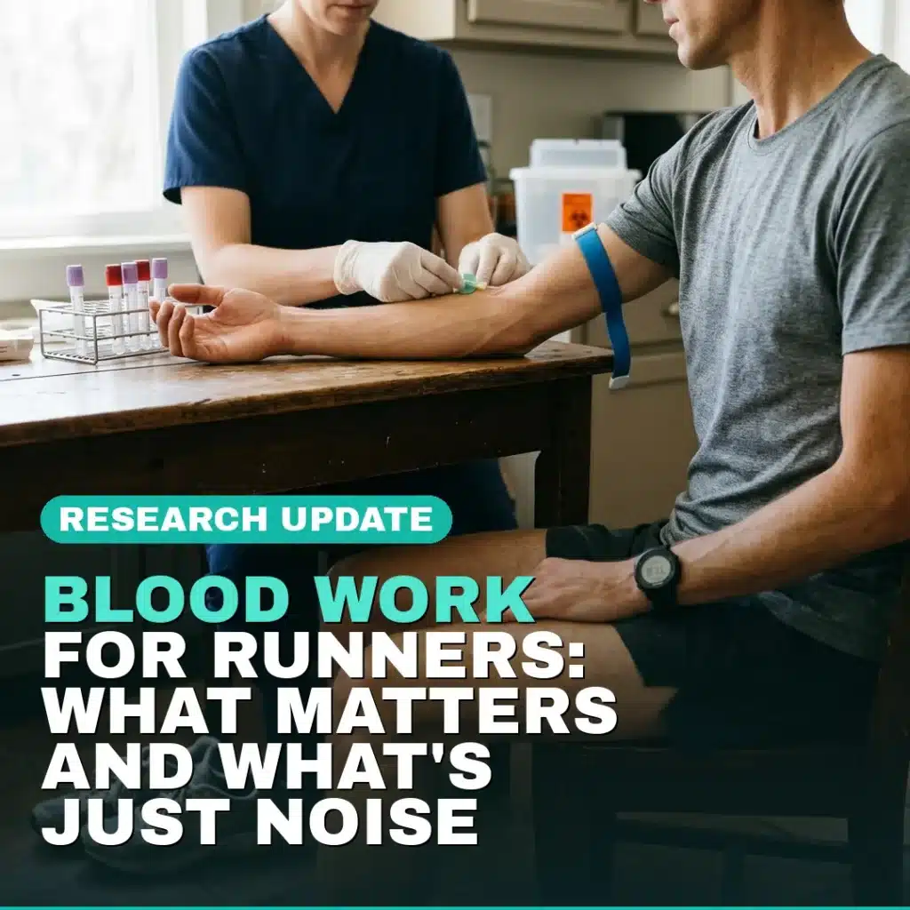 Runner having blood drawn at home with the headline Blood work for runners: what matters and what's just noise